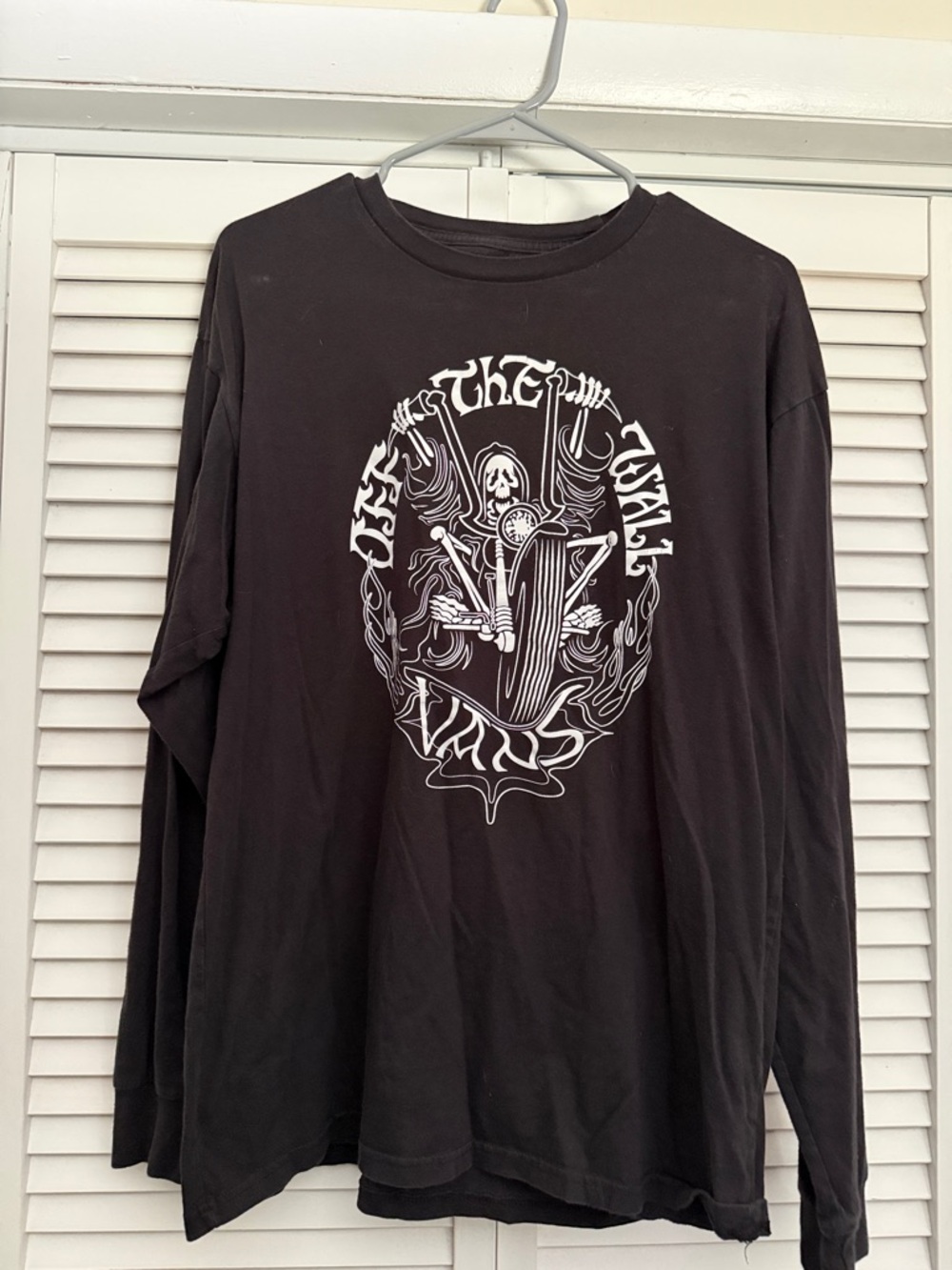 Men's Vans Black Long Sleeve Graphic Tee - White Motorcycle Crest Print